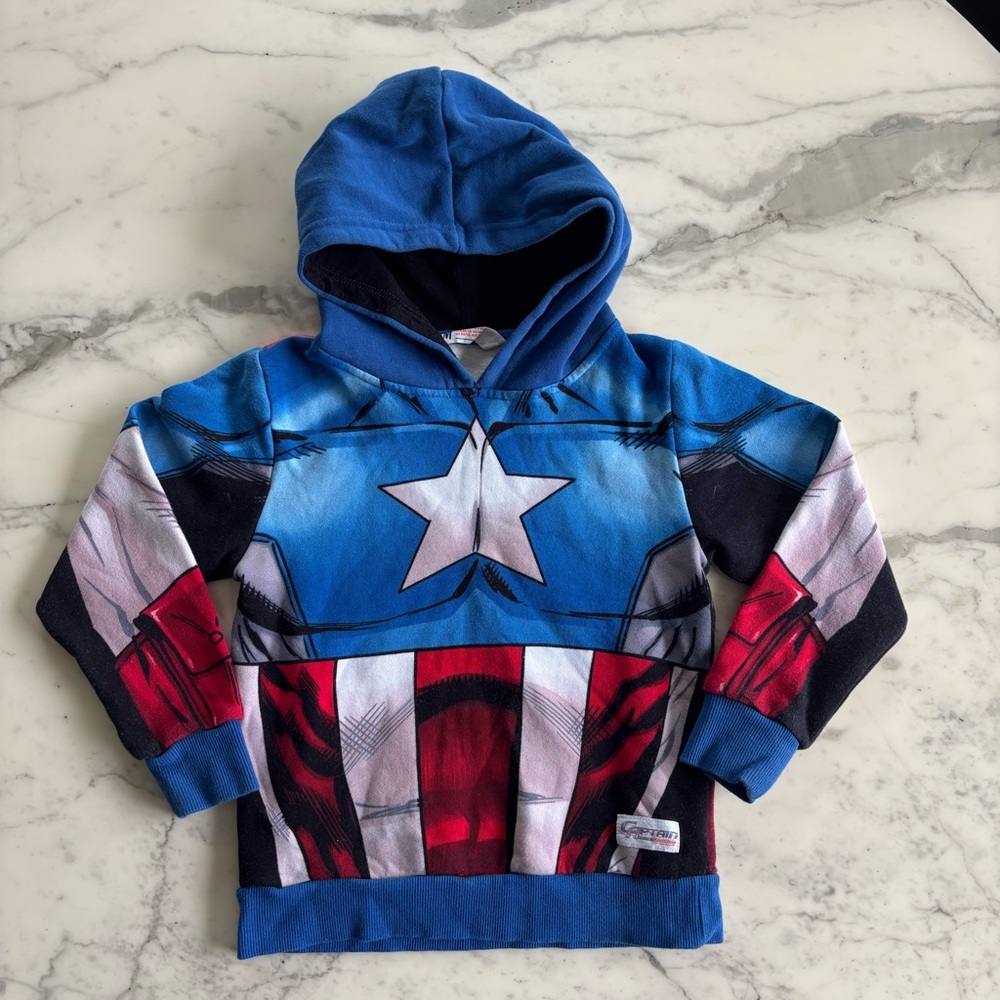 H&M Printed Hooded Sweatshirt Blue Marvel Captain America size US 6-8y